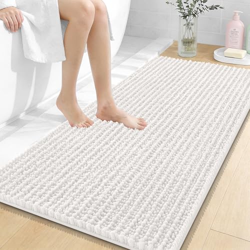 OLANLY Bathroom Runner Rugs 47x24, Thick Soft Absorbent Chenille Bath Rugs | Ivory, Quick-Drying Rubber Backing, Long Shaggy Bath Mat, Machine Washable for Floor, Tub and Shower, Home Decor Accessories - color: Ivory, size: 47" x 24"