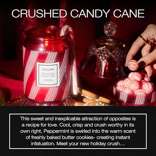 Voluspa Crushed Candy Cane, Large Candle Jar, 18 oz, 100 Hour Burn Time, Coconut Wax for Clean Burning, Handcrafted in the USA - color: 22 - Crushed Candy Cane