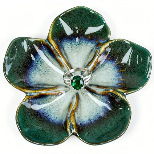 SEEDUSTRY Ceramic Jewelry Tray, Petal Ring Dish, Small Ceramic Jewelry Trinket Holder, Desktop Decoration, Dainty‌ Plate for Rings, Earrings, Necklace, Gifts for Mother Girlfriend Daughter Sister - color: Ink Green