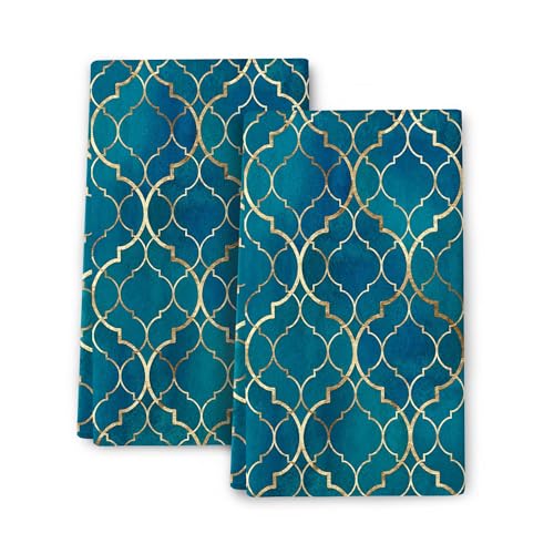 Gold and Teal Moroccan Kitchen Towels, 16x24 Inch Ramadan Dish Towels Bathroom Hand Towel Set of 2 Soft Absorbent Tea Towel Gold Teal Kitchen Decor - color: Teal and Gold