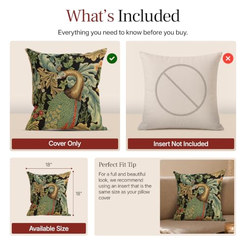 William Morris Peacock Tapestry Throw Pillow Cover 18 x 18 in - color: Black Peacock
