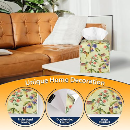 Hummingbirds and Flowers Tissue Box Cover Leather Tissue Box Holder Square Facial Paper Case Organizer Dispenser for Bathroom Vanity Countertop Tabletop Car Office - color: Color18