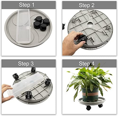 10 Inch Plant Caddy with Wheels & Water Container, 10.4" Round Plant Tray with Water Drawer, Rolling Planter Stand, for Indoor Outdoor, Bearing 110 Lbs, 2 Pack - size: 10 Inch