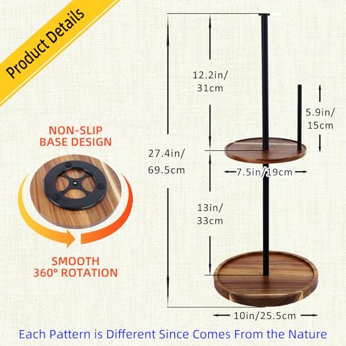 2-in-1 Spice Rack with Paper Towel Holder, Rotating Kitchen Countertop Storage, Lazy Susan Turntable Organizer, 2 Tier Wood tray for Kitchen, BBQ, Party, Tall Bottle Compatible