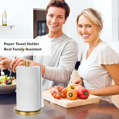 Paper Towel Holder Stand with Sturdy Base Fits Standard and Jumbo Sized Paper Towel, Paper Towel Holder Countertop (Gold) - color: Gold