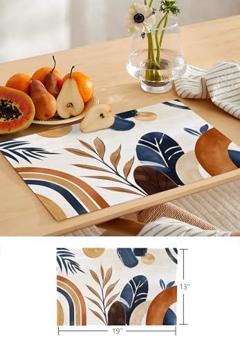 Table Runner and Placemats Set of 4 Bohemian Abstract Leaves Decorative Dining Table Runner with Matching Placemats Modern Art Table Decor for Kitchen Dining Room and Everyday Use 13x70in - size: 13"x70"+4pcs