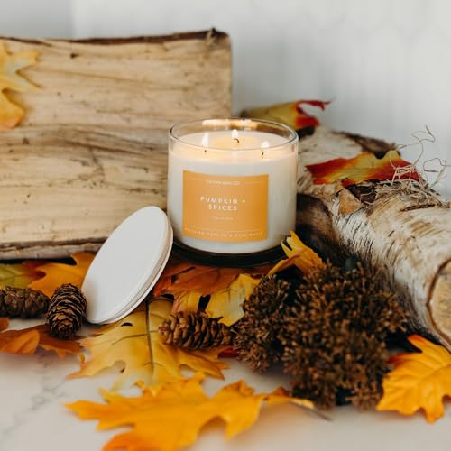 Pumpkin & Spices 3 Wick Scented Candle - 43 Hour Burn - Luxury 3 Wick Soy Candles - Clean Soy Wax Candles - Long Lasting Large Glass Jar Candle for Home - 14.9oz - color: Pumpkin + Spices