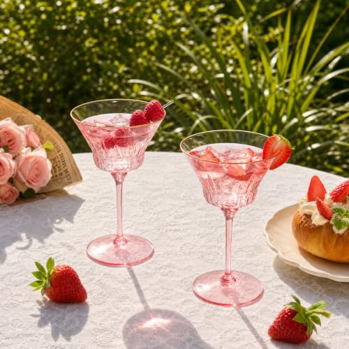 12 Pcs Plastic Martini Glasses with Gold Rim 4.5 Oz Reusable Acrylic Coupe Cocktail Glasses Removable Champagne Dessert Cups for Margaritas Mimosa Weddings Parties Birthday Celebrations (12, pink) - color: Pink