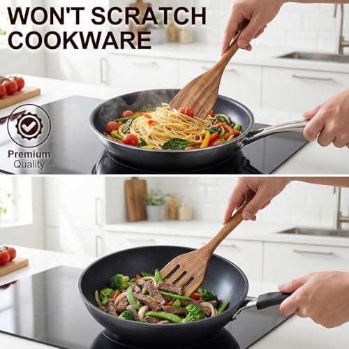 Acacia Wooden Spatula Set Non Toxic Kitchen Utensil Set Slotted Turner | Flat Wood Wok Spatulas for Cooking Spoon Kitchen Spurtle Bamboo Cooking Utensils Fish Egg Flipper Spatula Cast Iron Scraper - size: 4 Pieces