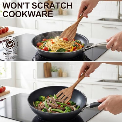 Acacia Wooden Spatula Set Non Toxic Kitchen Utensil Set Slotted Turner | Flat Wood Wok Spatulas for Cooking Spoon Kitchen Spurtle Bamboo Cooking Utensils Fish Egg Flipper Spatula Cast Iron Scraper - size: 4 Pieces