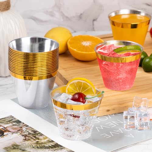 Goodluck 50PCS 9oz Gold Disposable Cups, Plastic Cups with Gold Rim | Cocktail Cups for Wedding, Party and Birthday - color: Gold-9oz, size: 50 Pack