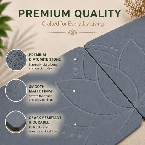 Stone Bath Mat - Diatomite, Quick Dry - Lotus Fusion 2-Pack | Non-Slip, Large Coverage When Combined, Bath Stone, Stone Bath Mats, 23.6"x15.4" (x2) - color: Lotus Fusion 2-pack