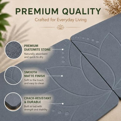 Stone Bath Mat - Diatomite, Quick Dry - Lotus Fusion 2-Pack | Non-Slip, Large Coverage When Combined, Bath Stone, Stone Bath Mats, 23.6"x15.4" (x2) - color: Lotus Fusion 2-pack