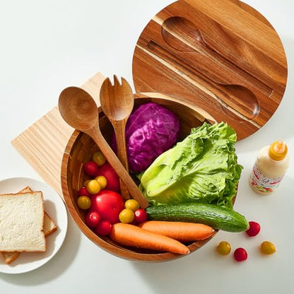 JOYMAY Salad Bowls Wood Salad Bowl Set with Lid 11.8 Inch Large Wooden Bowls Set Acacia Wood Serving-Bowl with Serving Utensils Bowl for Kitchen, Dining, Party - color: 11.8 Inch Large Wooden Bowls