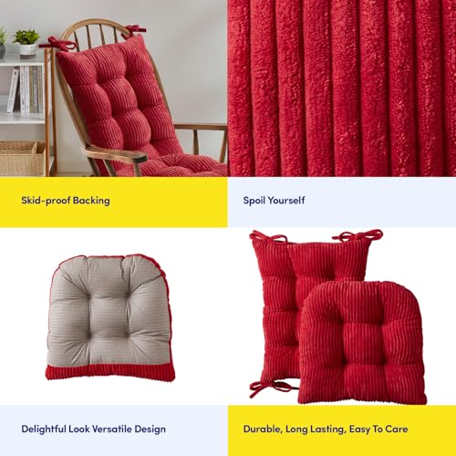 Rocking Chair Cushion Premium Tufted Pads Non Skid Slip Backed Crushed Velvet Cover Set of Upper and Lower with Ties, 21 in x 17 in | 17 in x 17 in, Velvet Red - color: Velvet Red, style: 21" X 17"/17" X 17" (Pack of 1)