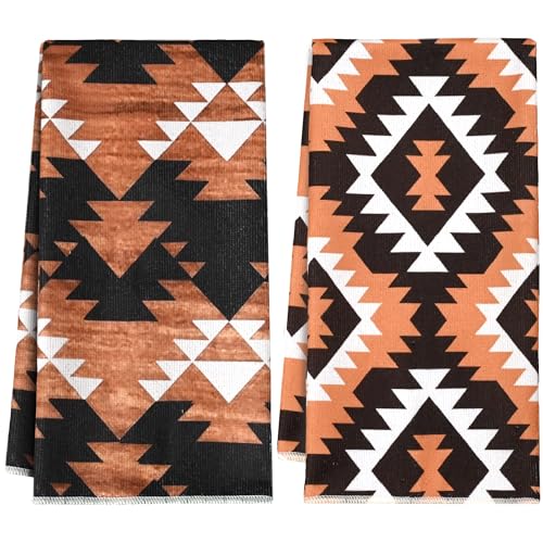 Western Kitchen Towels Set of 2 – 16x24 Inch Aztec Boho Hand Towels, Super Absorbent Microfiber Dish Cloths for Kitchen, Bath, RV & Camping, Gifts for Women - color: Western-1 Aztec