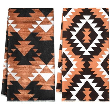 Western Kitchen Towels Set of 2 – 16x24 Inch Aztec Boho Hand Towels, Super Absorbent Microfiber Dish Cloths for Kitchen, Bath, RV & Camping, Gifts for Women - color: Western-1 Aztec