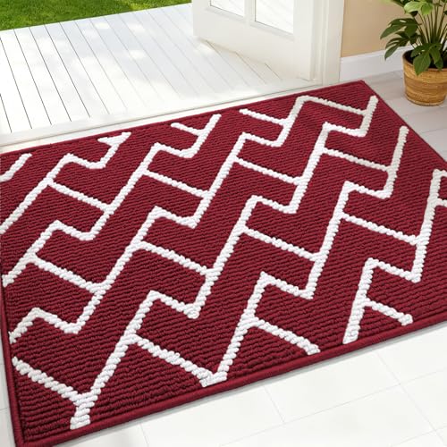 OLANLY Front Door Mat, Non-Slip Rubber Backing, Dirt Resistant and Absorbent, Washable, Easy to Clean Low-Profile Indoor Doormat for Back Door, Entryway, Inside Entrance, 32x20, Burgundy - color: Burgundy, size: 32" X 20"