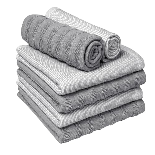 Bumble Premium Dish Cloths 13"x13" (6 Pack) | 100% Natural Ring Spun Cotton | 400 GSM | Highly Absorbent & Soft |Yarn Dyed & Solid Dyed Terry Dish Cloth Set - Grey - color: Grey, size: Dish Cloths - Mixed Styles