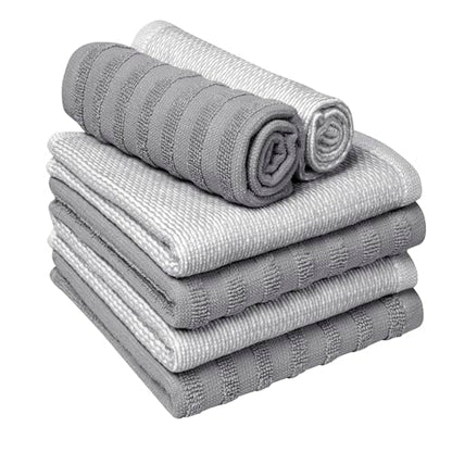 Bumble Premium Dish Cloths 13"x13" (6 Pack) | 100% Natural Ring Spun Cotton | 400 GSM | Highly Absorbent & Soft |Yarn Dyed & Solid Dyed Terry Dish Cloth Set - Grey - color: Grey, size: Dish Cloths - Mixed Styles