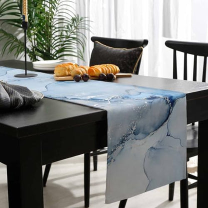 Marble Table Runner 72 Inches Long - Ombre Blue Marble Grey Farmhouse Modern Kitchen Dining Burlap & Cotton Tablerunner for Small/Round/Square/Coffee/Dining Table Party Home Dﾃｩcor 18x72 - size: 18 x 72 In