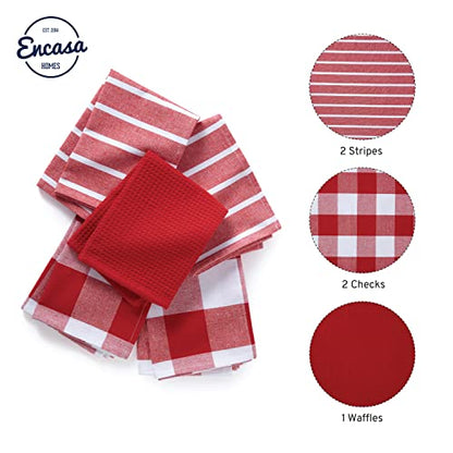Encasa XO Kitchen Dish Towels, Waffle Weave 28"x18" Red | Heavyweight 100% Cotton | Super Absorbent & Quick Drying | Pre-Shrunk Dishcloths | Set of 5 - color: Red, size: 28x18 in (Set of 5)
