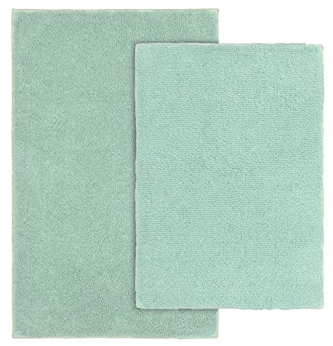 Garland Rug Queen Cotton Sea Foam 2 Piece Bath Rug Set (17" x 24" / 21" x 34") Ultra Soft, Plush, Highly Absorbent, Machine Washable Shower & Bathroom Floor Towel, Non-Slip, Quick-Dry, - color: Sea Foam, size: 2-Piece Set (17" x 24" / 21" x 34")