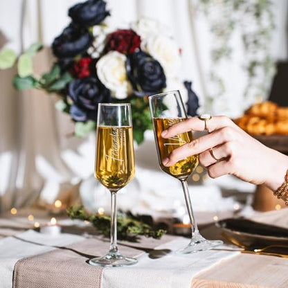 Personalized Champagne Flutes with Names – Vertical Engraved Wedding Glasses, Custom Couple Champagne Flute, Last Name & Date, Wedding Toast Glasses (Champagne Flutes-D3) - color: Champagne Flutes-D3