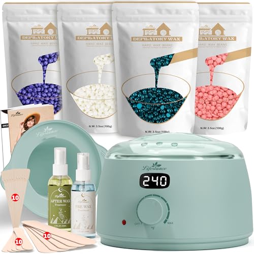 Lifestance Waxing Kit for Women & Men - L3 VelviMint Digital Warmer | Silicone Wax Pot Liner, Hair Removal Kit with 14.1oz Hard Wax Beads & Oil Spray, Professional for Brazilian Bikini Face Leg - color: Chic Enhanced LCD (VelviMint) Kit