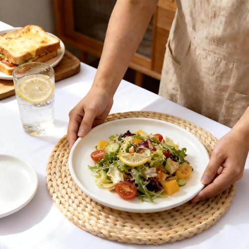Salad Plates Set of 4, White Salad Plates, 10 Inch Round Appetizer Plates, Thick Edge Ceramic Dessert Plate for Appetizer, Dessert, Salad, Dinner - size: Round