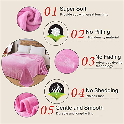 Fleece Twin Size Summer Blanket All Season 350GSM Lightweight Throw for The Bed Extra Soft Brush Fabric Winter Warm Sofa Blanket 66" x 90"(Pink Twin) - color: Pink, size: Twin (90-Inch-by-66-Inch)