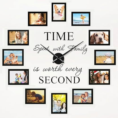 Family Picture Frames Collage Wall Decor - 4x6 Collage Picture Frames Photo Frame for Wall Picture Frame DIY Black Large Clocks for Living Room Decor