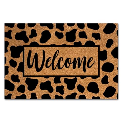 Funny Coir Boho Cow Print Welcome Mat - Heavy-Duty PVC Back Non Slip Outdoor Coconut Coir Doormat 23.6 x 15.7 inch - color: Boho Cow Print Welcome