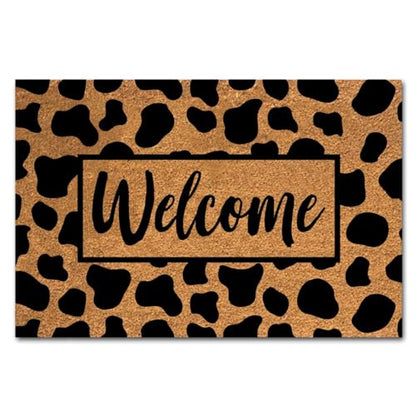 Funny Coir Boho Cow Print Welcome Mat - Heavy-Duty PVC Back Non Slip Outdoor Coconut Coir Doormat 23.6 x 15.7 inch - color: Boho Cow Print Welcome