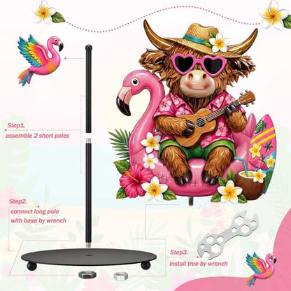 Hawaiian Flamingo Paper Towel Holder, Summer Flamingo Highland Cow Kitchen Decor Tropical Metal Towel Holder Stand with Round Base, Bathroom Countertop Decor for Luau Party Home - style: Flamingo