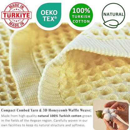 PÜSKÜL 2-Piece Natural 100% Turkish Cotton Waffle Bath Towels Extra-Large | Light Yellow, 32x63" Bath Sheet Towel, Soft Absorbent Quick-Dry Lint-Free Premium 3D Honeycomb Weave Oeko-Tex Made in Turkiye - color: Light Yellow
