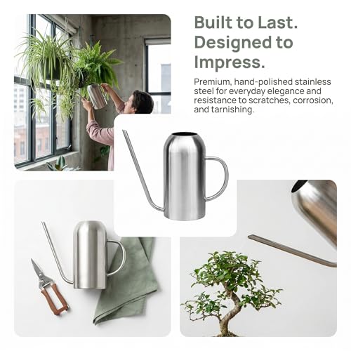 Fasmov Stainless Steel Watering Can with Long Spout Modern Style Watering Pot, 53oz/1.5L