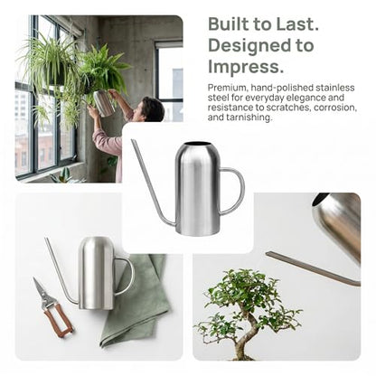 Fasmov Stainless Steel Watering Can with Long Spout Modern Style Watering Pot, 53oz/1.5L