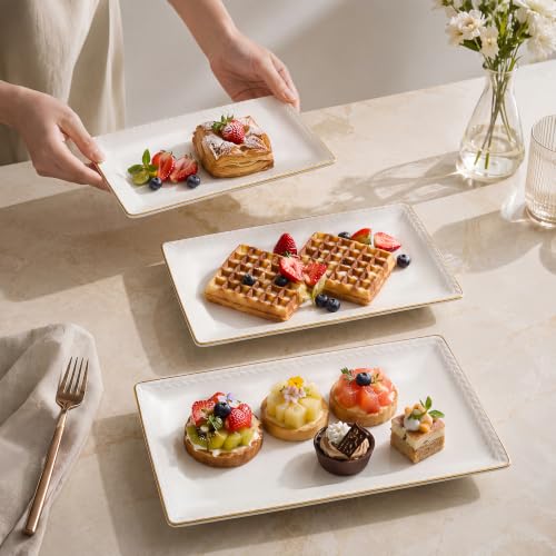 Kassel Ceramic Serving Platter Set | 14”/12”/10” Rectangular Serving Trays for Entertaining at Parties and Weddings | Oven Safe Large Serving Trays for Tacos, Steak, and Cake - size: Small Rec {14”/12”/10”}
