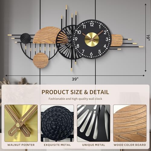 39x19 Inch Modern Silent Wall Clock Battery Powered for Living Room | Quartz Movement, Easy-Read Dial, Sleek Accent for Bedrooms, Kitchens, Offices, Entryways, and Gifting - color: I - 39x19 in