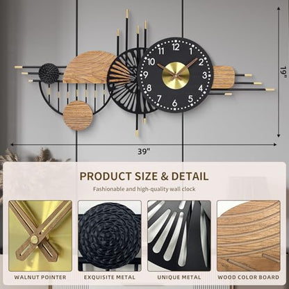 39x19 Inch Modern Silent Wall Clock Battery Powered for Living Room | Quartz Movement, Easy-Read Dial, Sleek Accent for Bedrooms, Kitchens, Offices, Entryways, and Gifting - color: I - 39x19 in