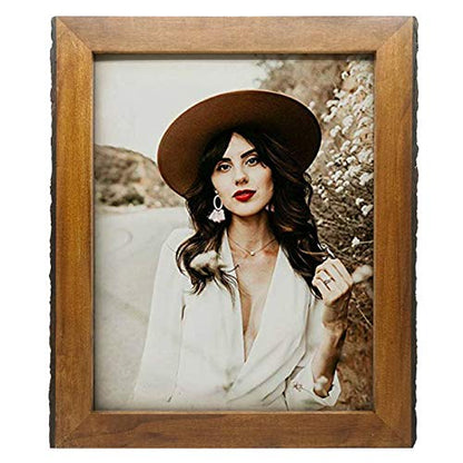 IKEREE 11x14 Rustic Picture Frames with Bark Edges, Wood Photo Frame Wall Mounting Display, Natural Brown - size: 11x14 inch