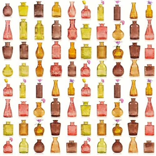 80 Pcs Colorful Glass Bud Vase Set, Small Colored Vintage Vases for Centerpieces, Cute Glass Bud Vases in Bulk,Decorative Flower Vases for Wedding Home Table Decor - color: Colorful, size: 80 Pcs