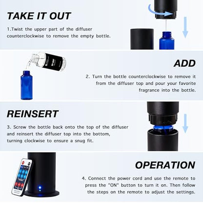 Hotel Waterless Scent Diffuser with 6 Fragrance Oils Covers up to 700 Sq Ft | Cold air scent diffuser with APP control, 6 fragrance oils, open bottle design, quiet operation, for home/office/hotel/ect.