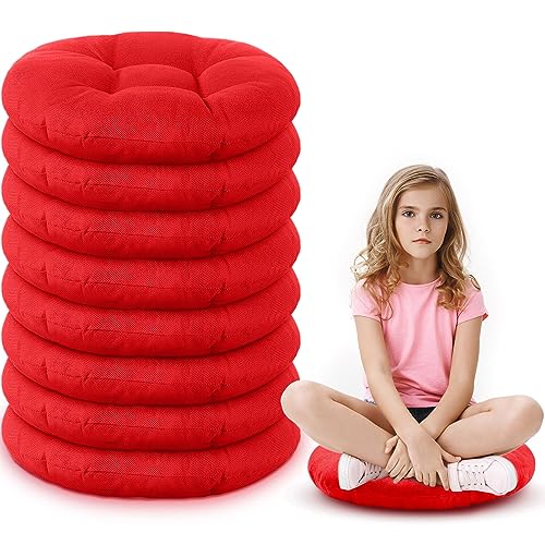 Fumete 8 Pcs 16 Inch Floor Cushions Pillow for Kids Bulk Classroom Round Flexible Seating Floor Cushions for Students Home Daycare School Reading Corner Yoga Meditation Picnic (Red) - color: Red