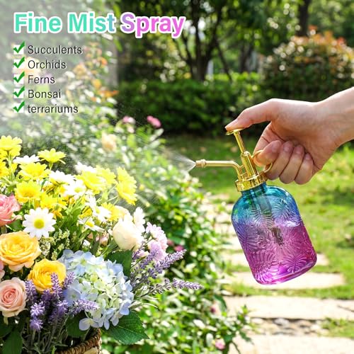 Sliner 6 Pack Glass Plant Mister Spray Bottles 7.7" Tall Glass Water Spray Bottle 12.2 oz Hand Pump Sprayer Fine Mist Watering Can with One Hand Top Pump for Indoor & Outdoor Houseplants(Golden) - color: Golden