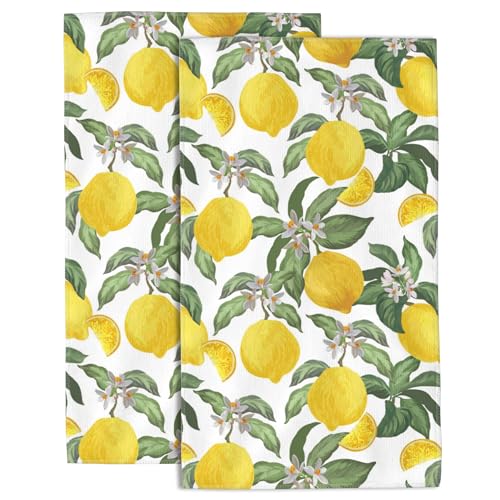 Lemon Hand Towel Set,Tropical Fruit Hand Towels for Bathroom 2 Pack Soft Absorbent Decorative Dish Towel for Kitchen Sports Gym Yoga Home Decor 14 x 28 in - color: Lemon