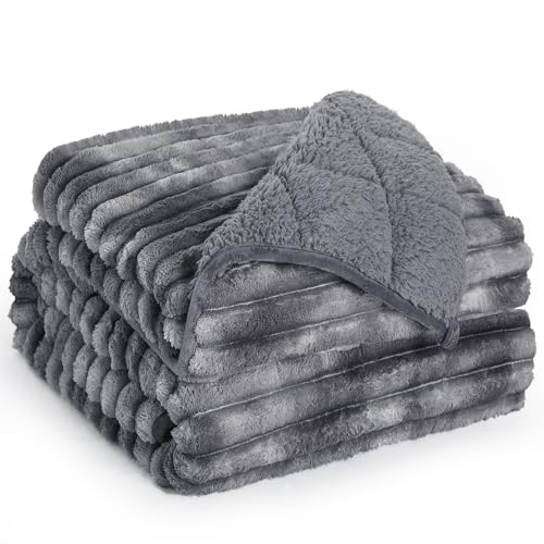 Ultra-Soft Weighted Blanket for Adults(15 lbs, 60” x 80” Queen Size) | 3D Striped Sherpa Fleece Reversible Heavy Blanket with Glass Beads, Perfect for 140-190 lbs, Machine Washable, Tie-dye Grey - color: Striped Tie-dye Grey, size: 60" x 80" 15lbs