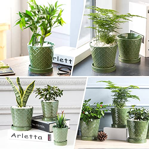EFISPSS Flower Planter –5 inch Ceramic Plant Pots with Drainage Hole and Ceramic Tray - Gardening Home Desktop Office Windowsill Decoration Gift Set of 4 - Plants NOT Included - color: Patina