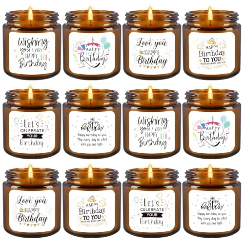 12-Pack Birthday Scented Candles, 3.05 oz Each, Natural Soy Wax, Long-Lasting Romantic Fragrance, Funny Happy Birthday Gift Set, Unique Gifts for Women Men, Gift-Ready - color: 12Pack-Birthday